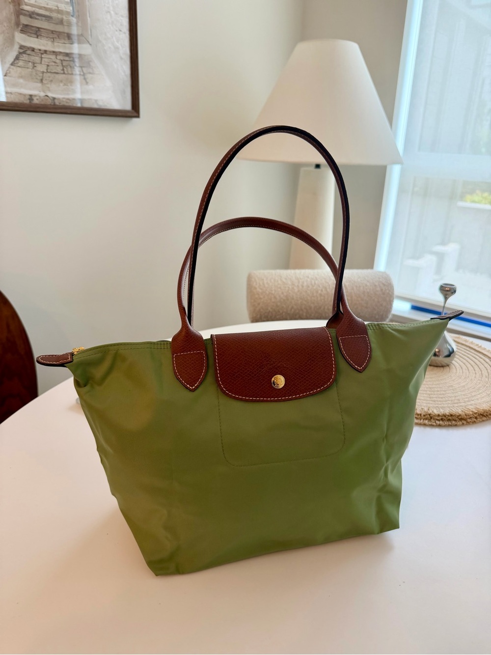 Longchamp Le Pliage Olive Green Tote Medium